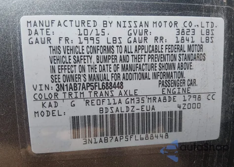 2015 Nissan Sentra Sv из США, поврежденный, VIN 3N1AB7AP5FL688448